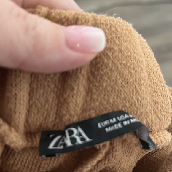 Zara Brown Knit Elastic Waist Joggers Size Medium - Picture 6 of 7
